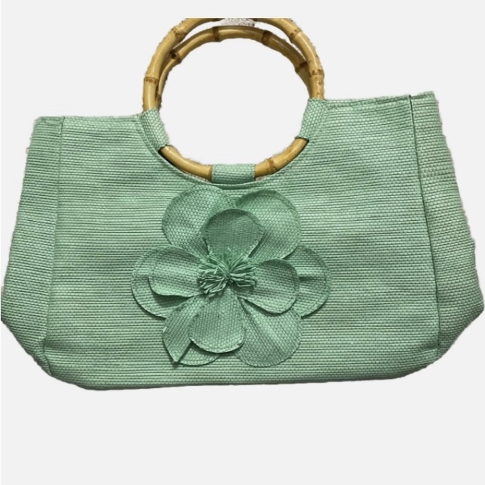 Neiman Marcus Vintage-style Bag, Green with Bamboo Handle